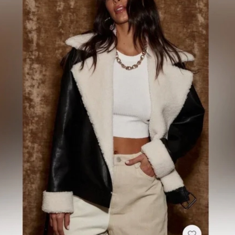 12th Tribe Starla Black Vegan Leather Sherpa Jacket